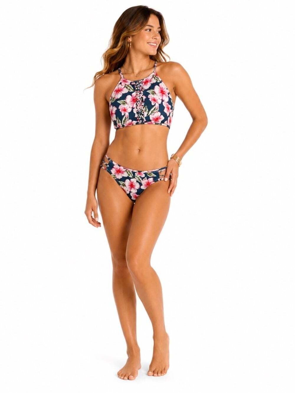 Ninety-Nine Floral Halter Bikini Swimsuit Womens Size M SummerCore Beachwear